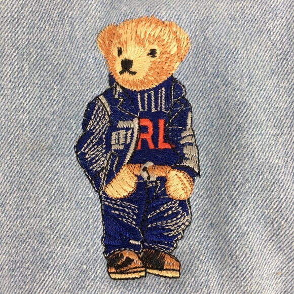 Polo by Ralph Lauren Light Blue Denim Tote Bag Bear Embroidered - Picture 5 of 6